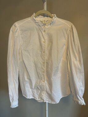 H&M Oxford White Ruffled-Neck Button Front Blouse